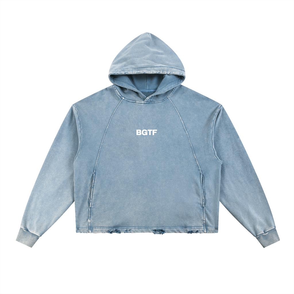 BGTF Blue Vintage Washed Frayed-Hem Hoodie