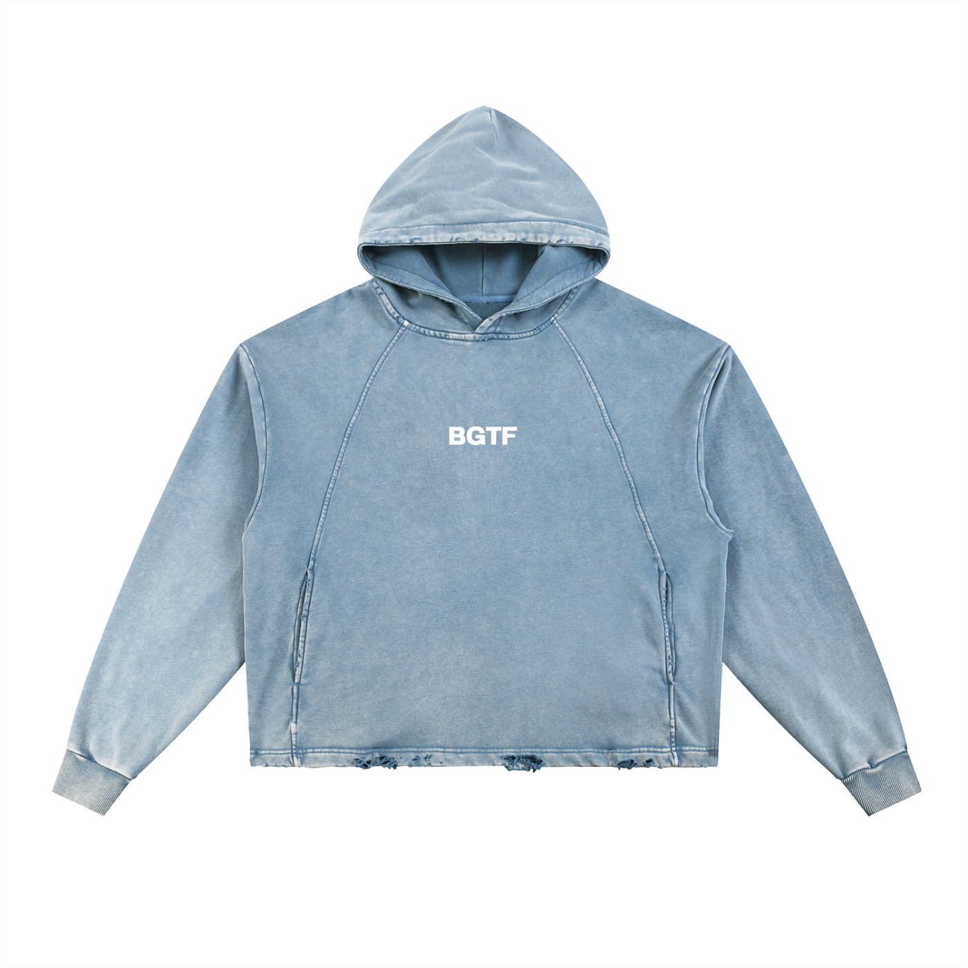 BGTF Blue Vintage Washed Frayed-Hem Hoodie