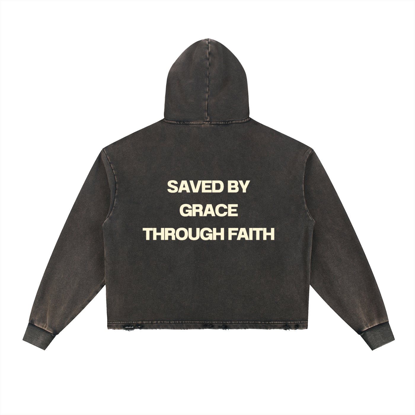 BGTF Black Vintage Washed Frayed-Hem Hoodie