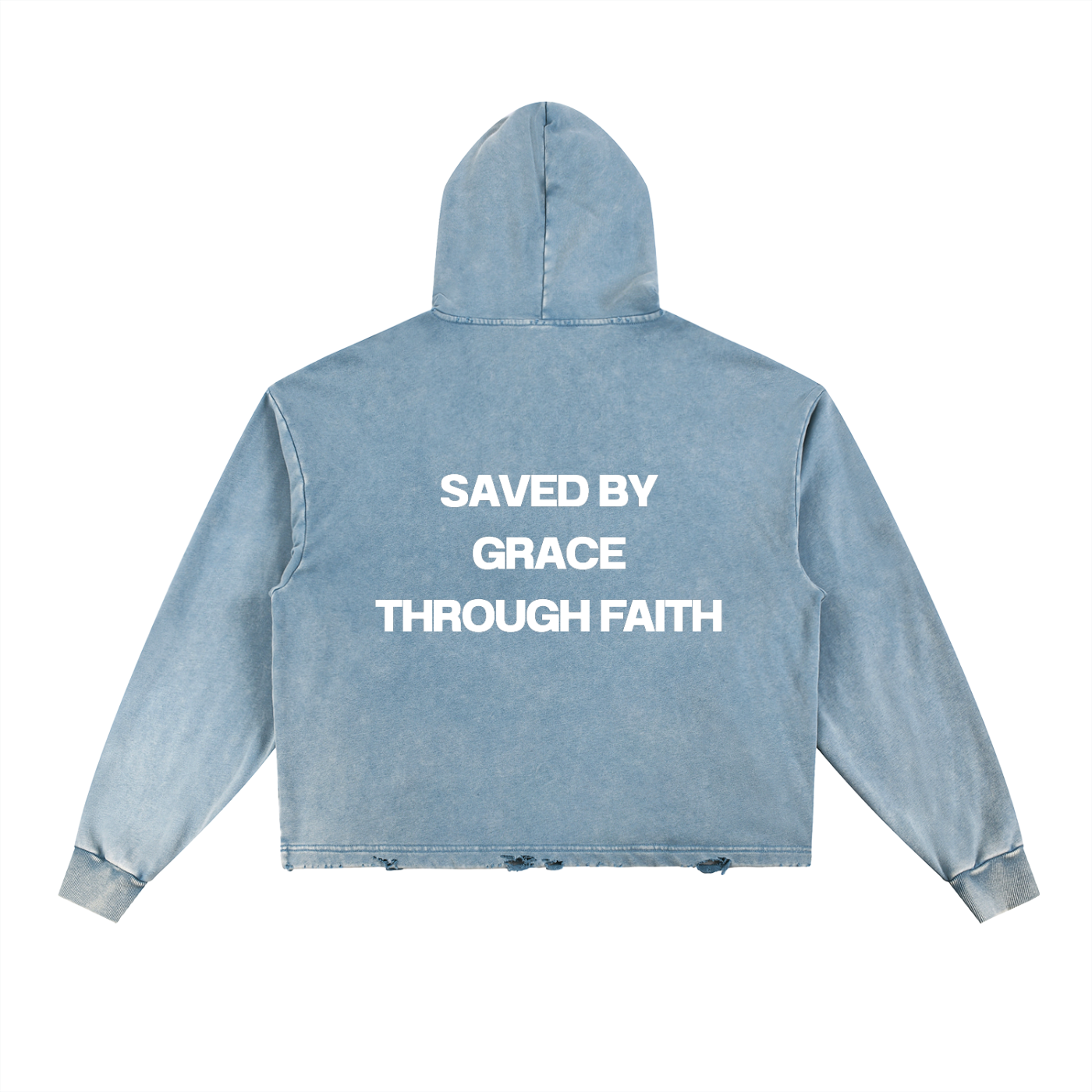BGTF Blue Vintage Washed Frayed-Hem Hoodie