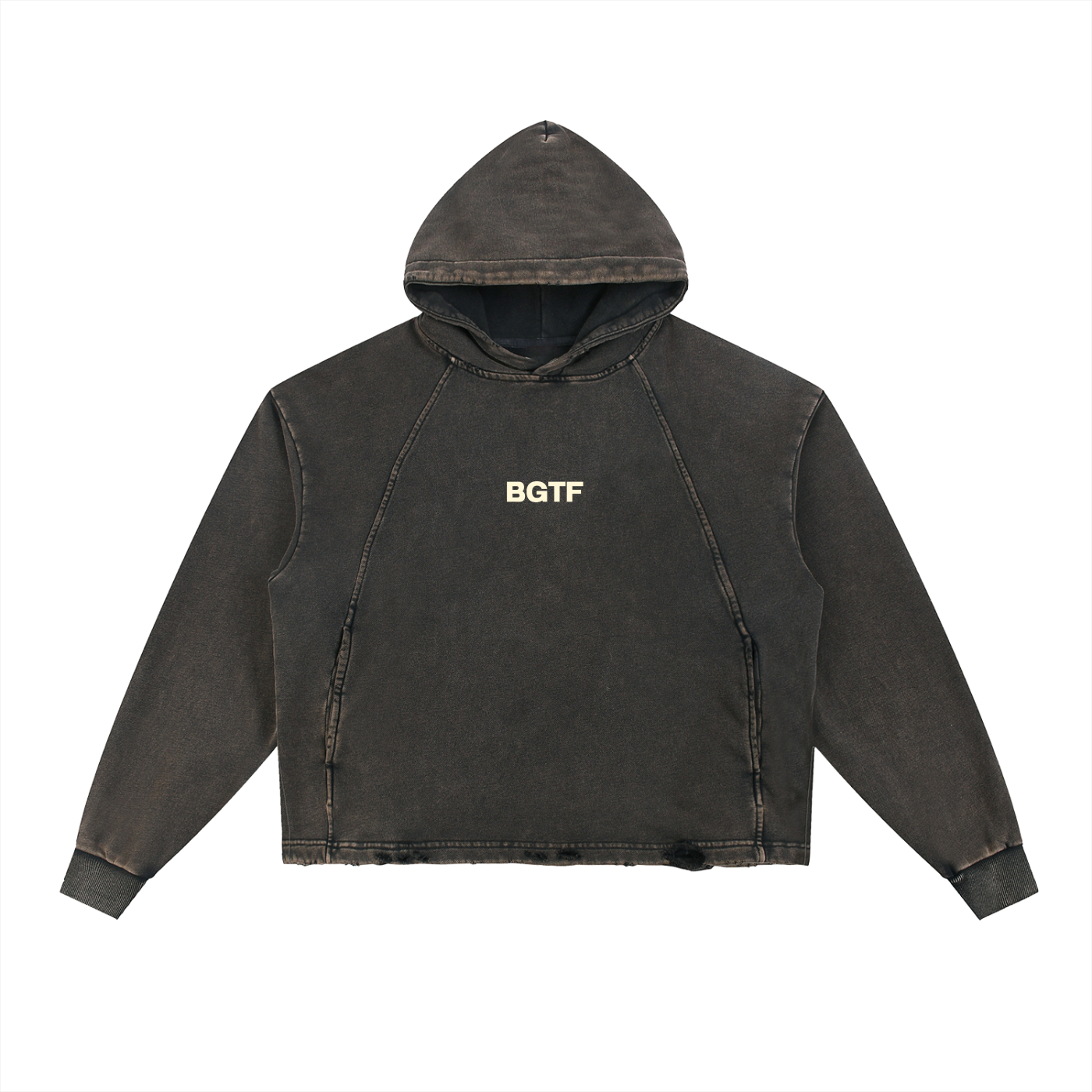 BGTF Black Vintage Washed Frayed-Hem Hoodie